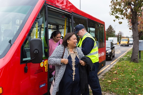 Dial-a-Ride hours extended to support disabled and older Londoners to socialise at night: TfL Image - Dial a Ride customers arriving at Brahmin Community Centre