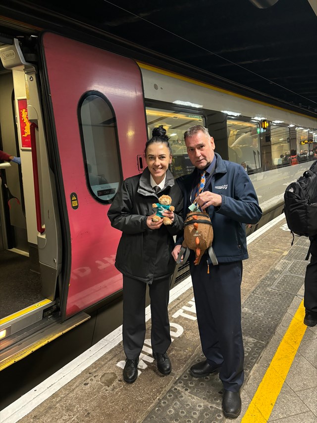 Vincent Murphy from Network Rail at Birmingham New Street passing over Monkey to CrossCountry conductor for final leg of journey home to Bristol