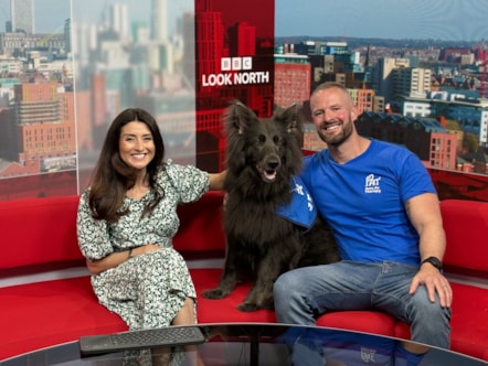 Steve O'Callaghan TPE's Safeguarding and Crime Prevention Lead with Pets as Therapy dog Nya on Look North