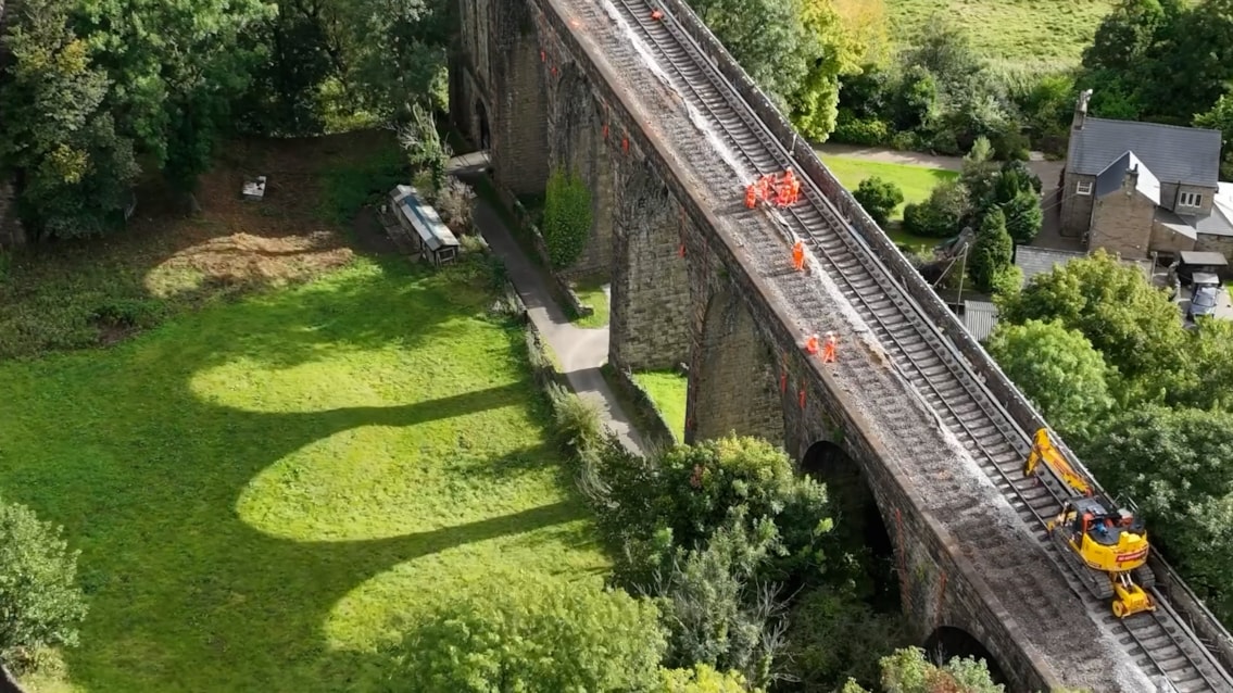 Aerial shot of Chapel Milton viaduct September 2025