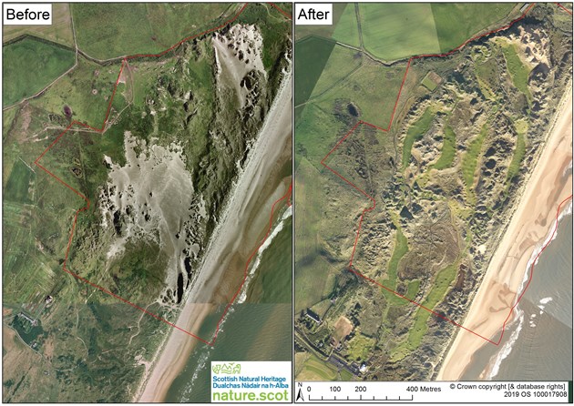 Dunes at Menie golf course may lose protected status: Foveran Links - Before and After aerial view inc SSSI