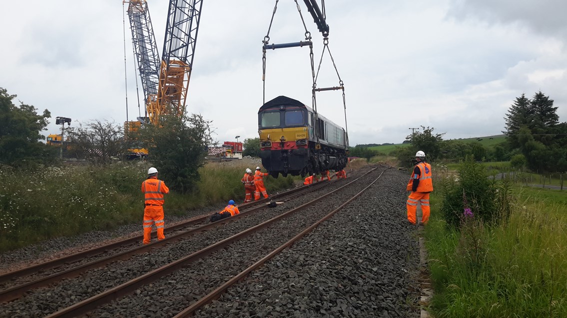 Derailment at Cumnock: With the 16 derailed wagons and freight train now removed from site, the recovery works at Logan, near Cumnock, are progressing to schedule.