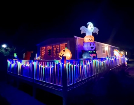 Halloween decorated caravan at Hafan