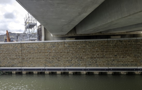 Ironstone cladding underneath the Oxford Canal viaduct Sept 2026