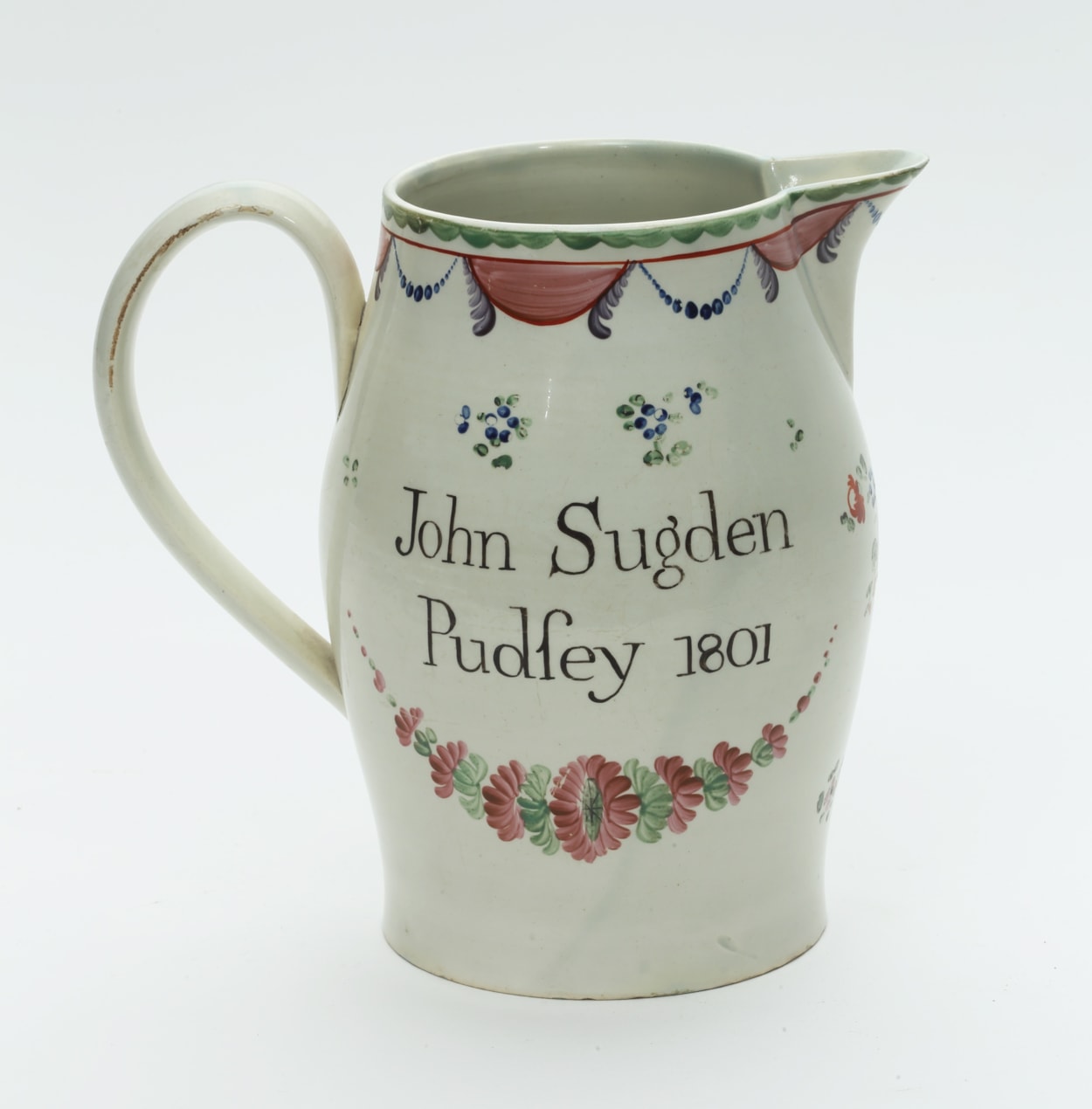 Pudsey peace jug: A Pudsey peace jug, purchased with support from The Friends of Leeds City Museum and made by local potter John Sugden in 1801 to mark Napoleon Boneparte’s signing of the Concordat of 1801 with Pope Pius VII.