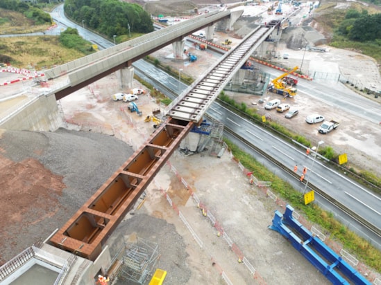 The 1,100 tonne West Link Viaduct moved onto place next to the parallel East Link Viaduct over the M42/M6 links roads