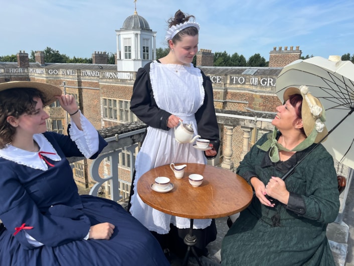 Rooftop tea at Temple Newsam: Members of the house team donned 19th century costumes and took to the rooftop to take tea in style, surrounded by breath-taking views of the sprawling estate.

They were launching a new programme of summer events, giving visitors a taste of what life was like for the generations of servants who lived and worked at Temple Newsam over hundreds of years.