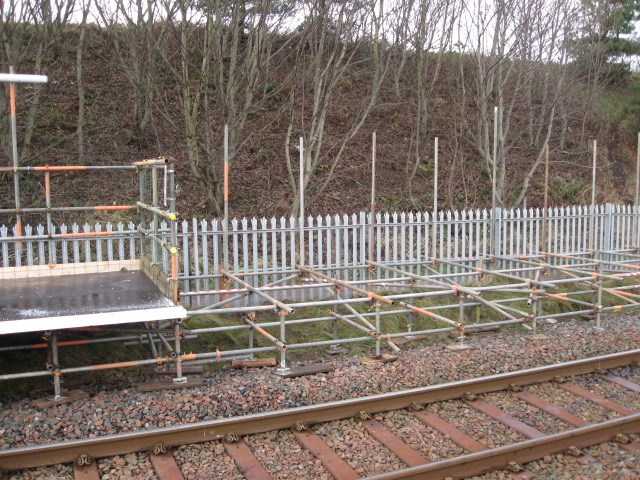 Northbound platform extension in progress: Scaffolding in position to form the extended northbound platform.