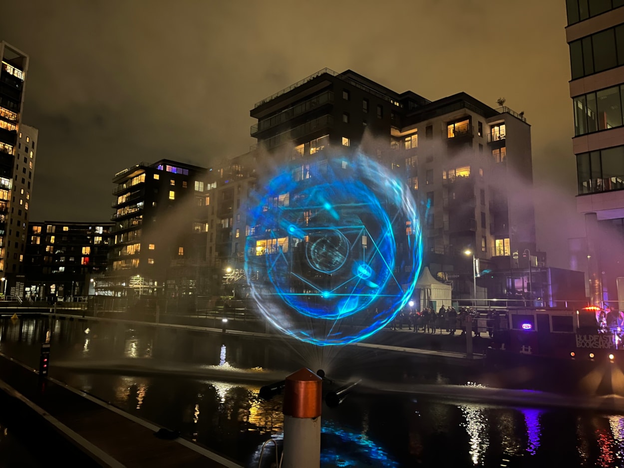 Light Night 2024: At Leeds Dock, Norwegian artist Anastasia Isachsen’s stunning Monad, was projected onto the water, taking inspiration from nature and the universe and accompanied by a compelling soundscape.