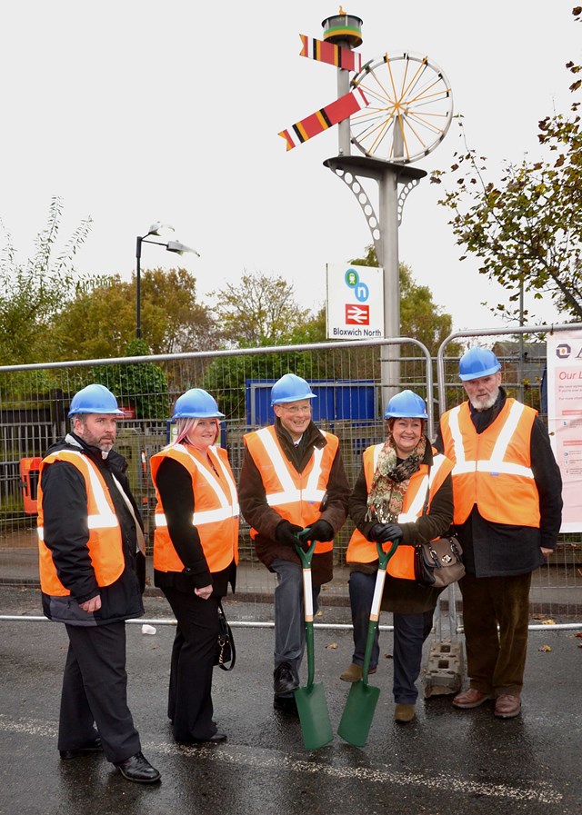 Chase Line electrification underway: David Winnick MP, Cllr Patti Lane (Walsall Council), Cllr Louise Harrison (Walsall Council), Cllr Adrian Andrew (Deputy Leader Walsall Council) and Councillor Gordon Alcott (Cannock Chase Council) officially start work on the  Chase line electrification project.