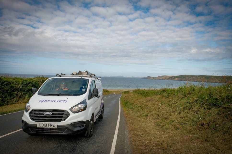 Openreach Van on road newgale