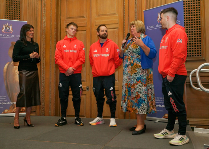 Reception 6: Event host Lisa Gannon with Luke Whitehouse, Dave Murray (director of performance at Leeds Gymnastics Club), Alex Webster (Leeds Gymnastics Club business manager and director) and Harry Hepworth.