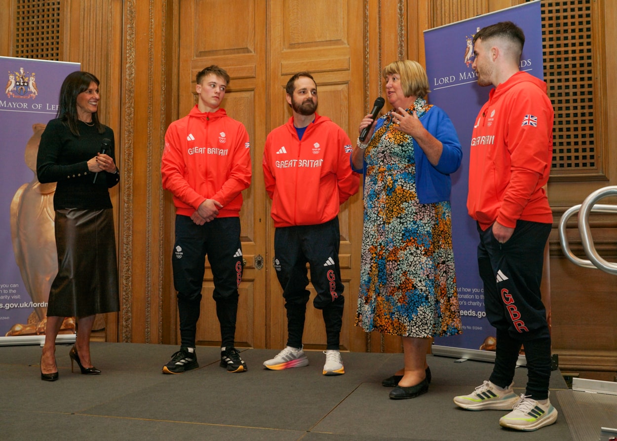 Reception 6: Event host Lisa Gannon with Luke Whitehouse, Dave Murray (director of performance at Leeds Gymnastics Club), Alex Webster (Leeds Gymnastics Club business manager and director) and Harry Hepworth.