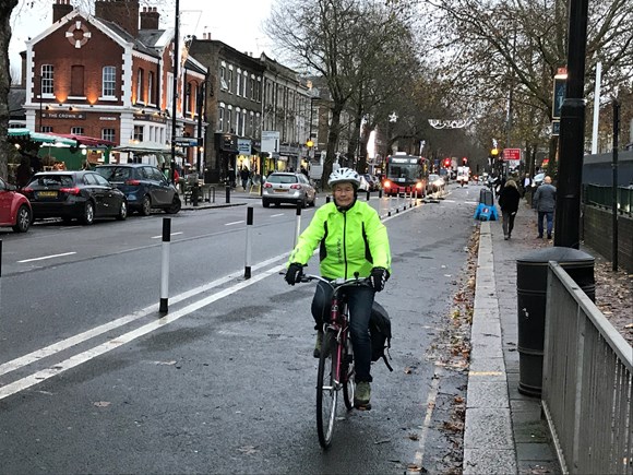TfL Press Release - Major boost for London’s cycling network as two new  routes open in Greenwich and Chiswick: TfL Image - Cycleway 9 on Chiswick High Road