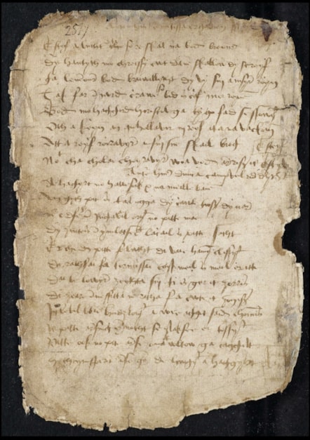 A page from the 16th-century Book of the Dean of Lismore. Its scribes used the Roman script of the time, and a system of spelling based on the contemporary Older Scots language.

This page (251 of the manuscript) features ‘Éistibh a luchd an tighe-se’ ('Listen, everyone in the house') by Iseabail Ní
