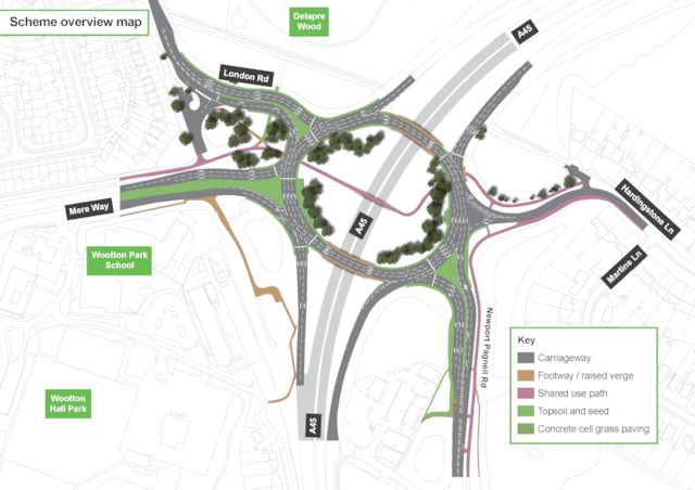 Indicative overview of the scheme for Queen Eleanor Interchange