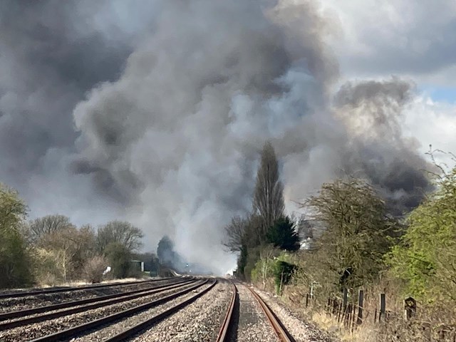 Fire in Burton-Upon-Trent: Rail passengers urged to check their journey: Fire in BurtonUponTrent - photo taken 1143am 31 March 2022