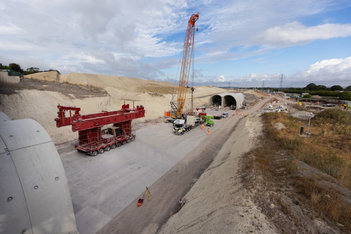 SPMT between the two halves of the Wendover green tunnel August 2026