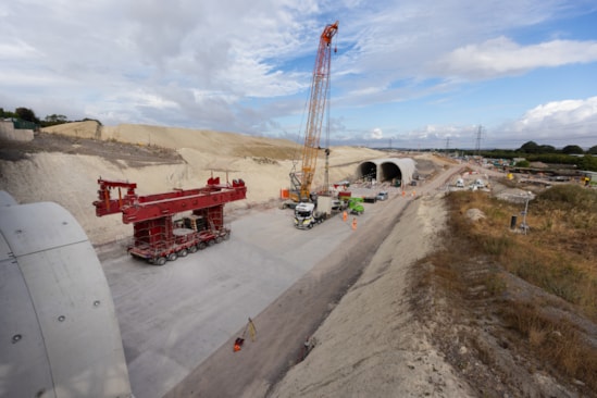 SPMT between the two halves of the Wendover green tunnel August 2026