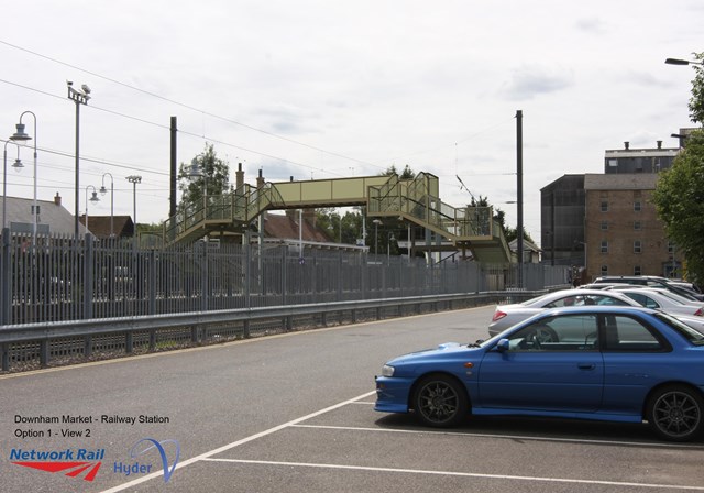 Downham footbridge - improved design (view from car park): The improved design submitted by Network Rail in December 2009