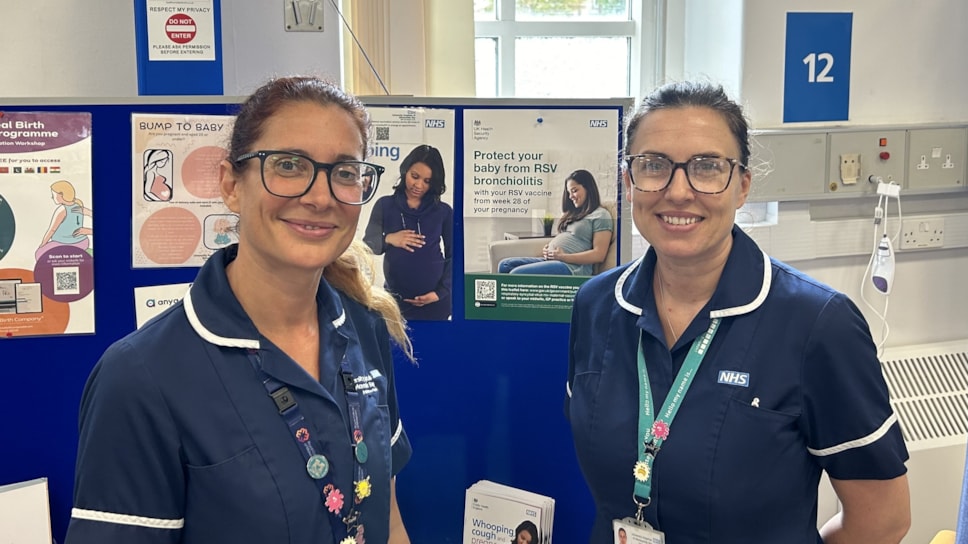 Michelle Littlejohn and Nicola Bottomley in the vaccination area at the RLI UHMBT 2024 2