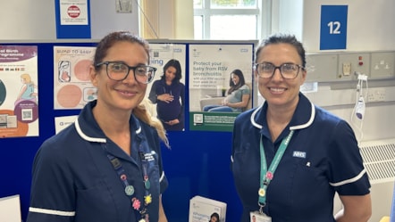 Michelle Littlejohn and Nicola Bottomley in the vaccination area at the RLI UHMBT 2024 2