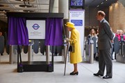 Queen Elizabeth II, Prince Edward Earl of Wessex, at unveiling of commemorative plaque: Queen Elizabeth II, Prince Edward Earl of Wessex, at unveiling of commemorative plaque