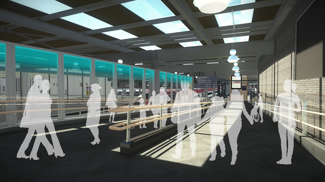 Computer image of improved passenger ramp to Euston platforms