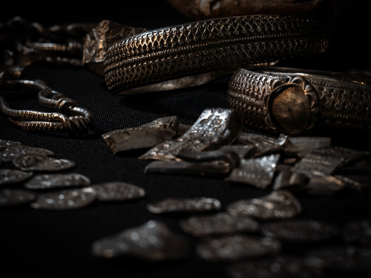 The Viking treasure known as 'the Silverdale hoard,' consisting of pieces of silver such as jewellery, coins and ingots, which was discovered near the village in 2011.