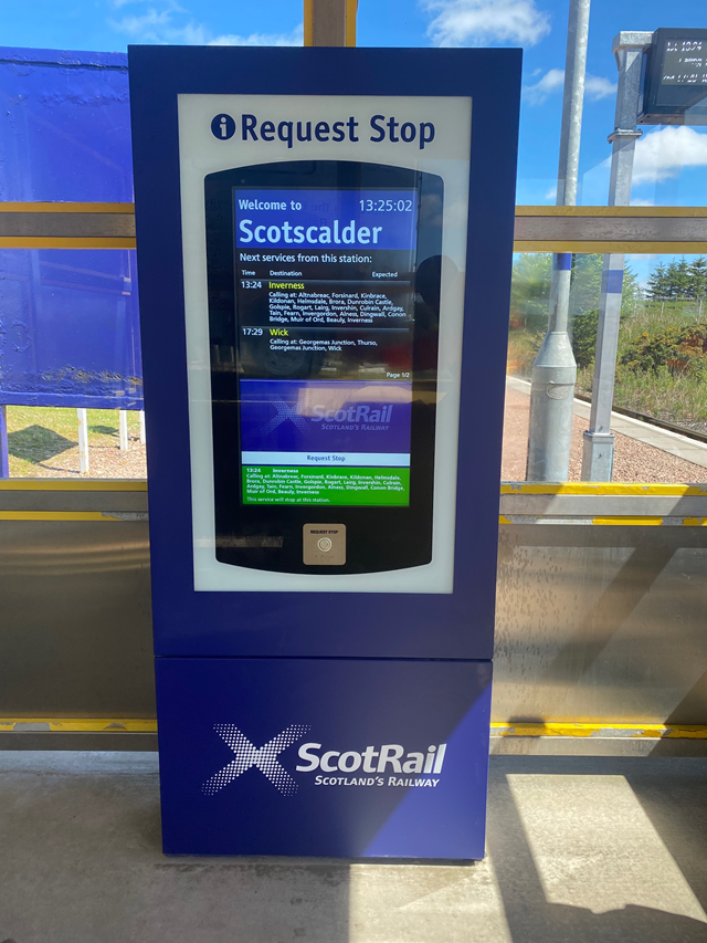 Scotscalder request-stop kiosk: Request-stop kiosk in place at Scctscalder station ahead of trial
