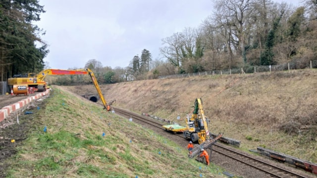 COMPLETED: West of England Line between Gillingham and Yeovil reopens after essential work to strengthen embankments: Gillingham Dorset blockade