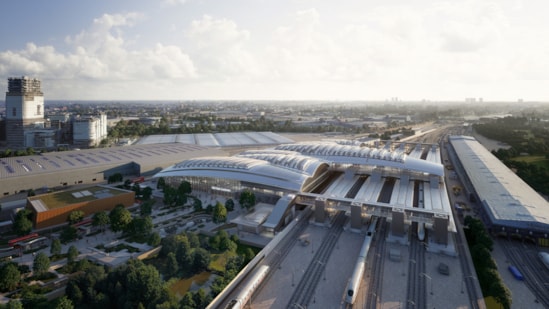Level boarding confirmed for Elizabeth line services at HS2’s Old Oak Common superhub station: 221206 OldOakCommonAerial CGI 003 11421