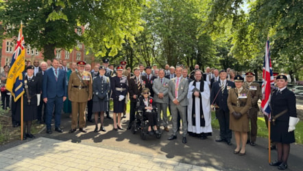  Dignitaries, veterans and current Armed Forces personnel gathered outside County Hall a flag raising ceremony to mark Armed Forces Day. Among those pictured are His Majesty's Lord-Lieutenant of Lancashire, Mrs Amanda Parker JP,  the newly elected Chairman of the County Council, CC Lee Hutchinson, L
