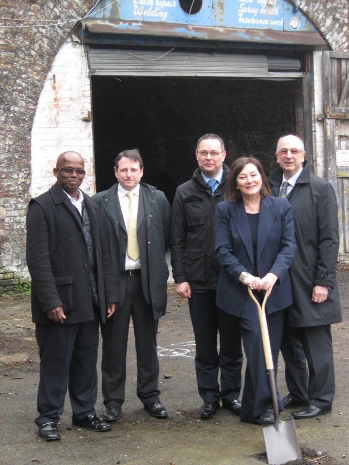 Deptford - Start of work 2: From left: Ken Falano (VolkerFitzpatrick); Jim Munro (VolkerFitzpatrick); Steve Diplock (Network Rail), Rt Hon Joan Ruddock MP; Cllr Alan Smith (Lewisham Council) celebrate the start of work to upgrade Deptford station