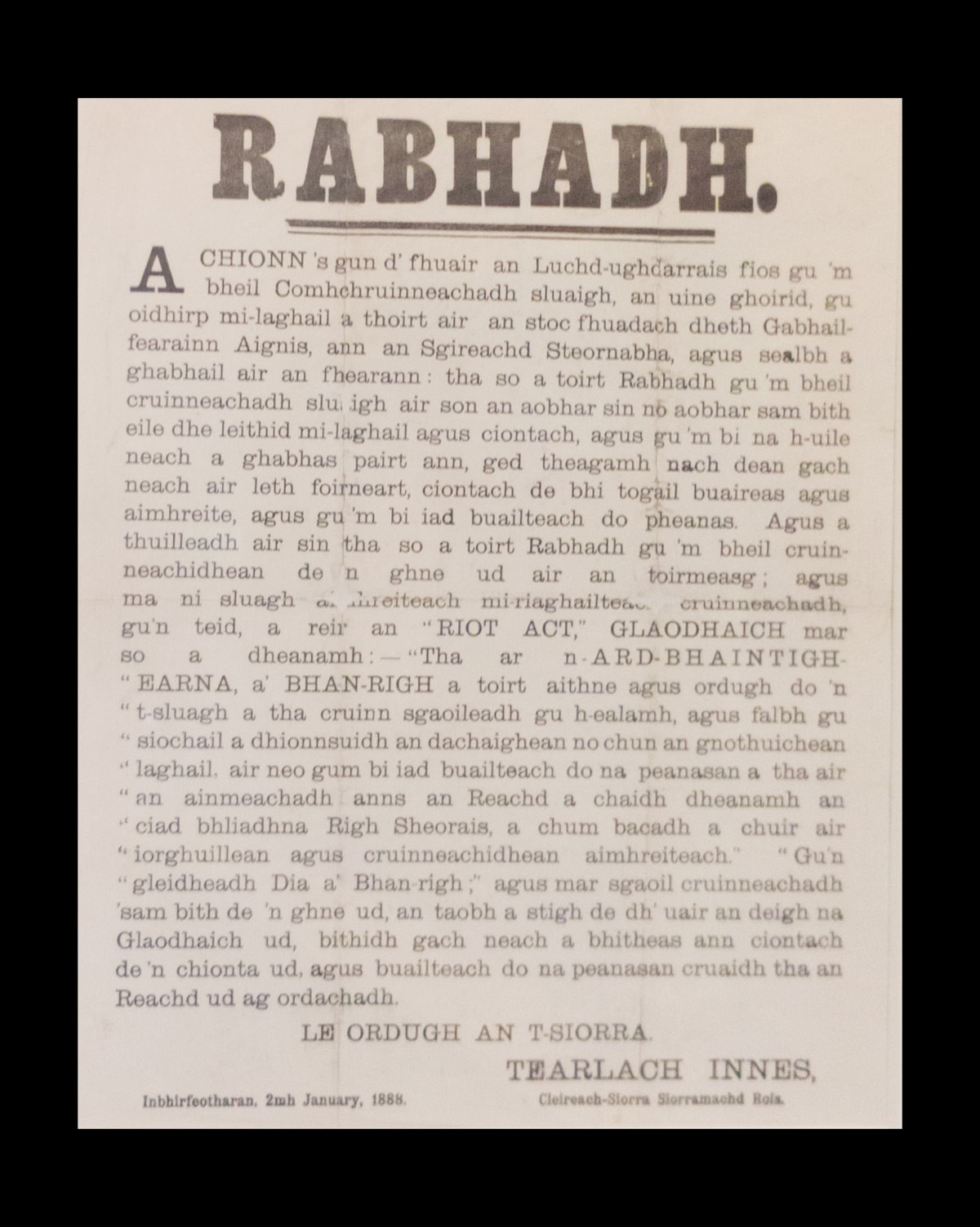 1888 Gaelic warning proclamation