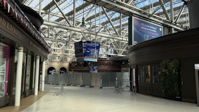 Hope Street exit restored at Glasgow Central to improve passenger flow: Glasgow Central Station - exclusion zone - March 2026