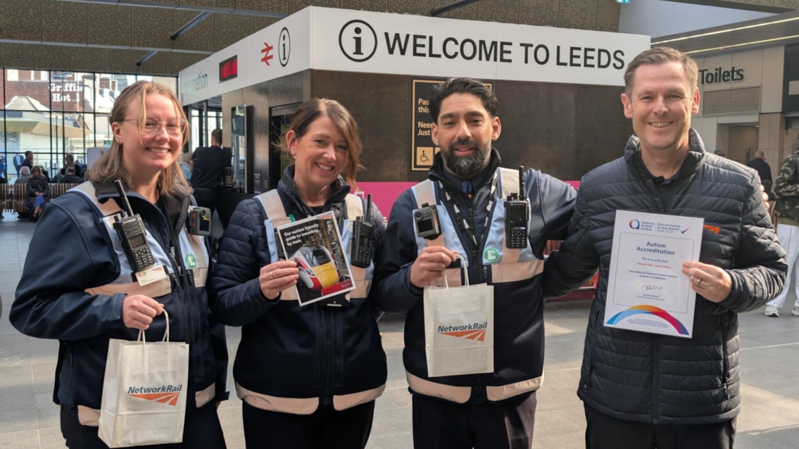 Award recognises station’s commitment to neurodivergent passengers: From left - Leeds station colleagues Grace Gales, Lucy Watkins, Shazad Hussain and Jason Slassor 