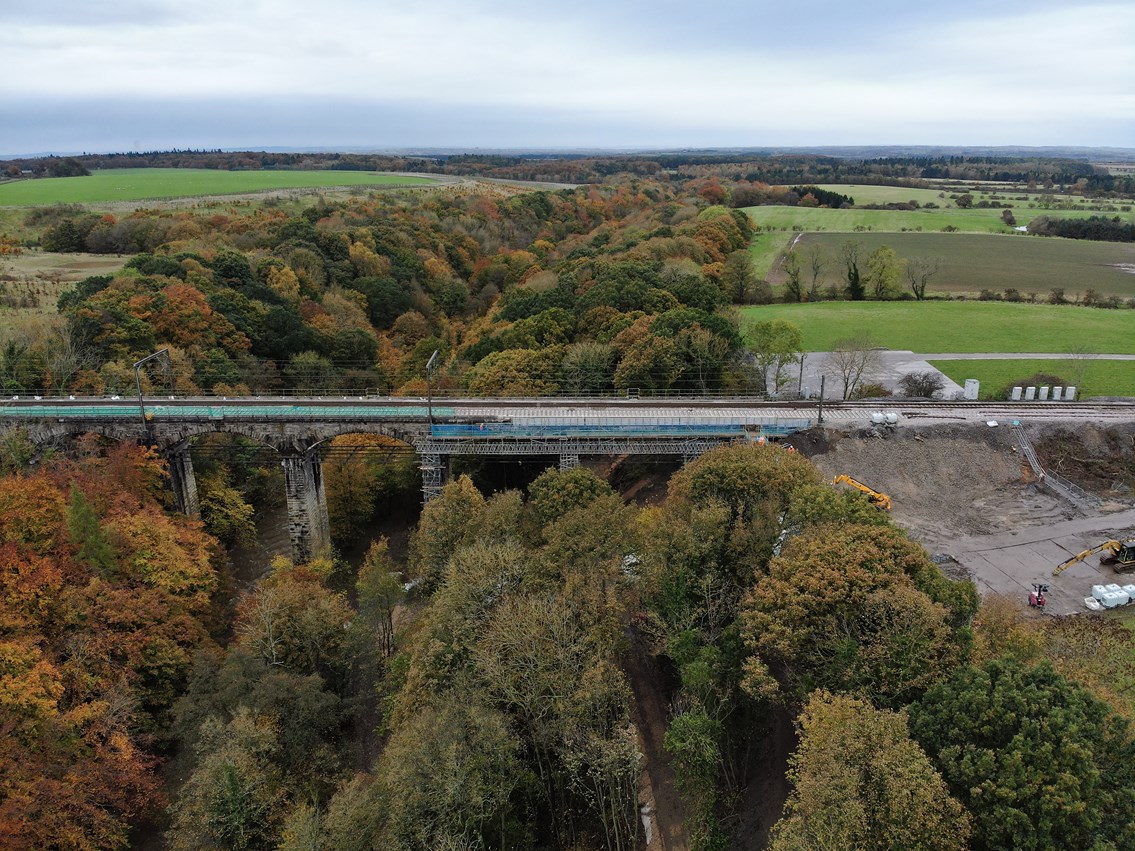Wide shot of Plessey Viaduct as work nears completion, Network Rail (2)