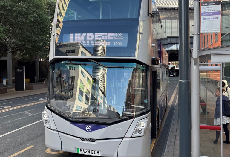 First Bus and Combined Authority shuttle showcases sustainable travel at UKREiiF 2026