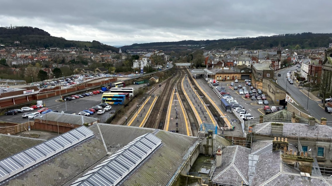 View down to the station