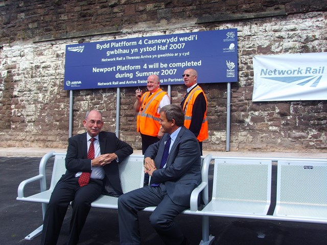 Robbie Burns and Dr. Brian Gibbons on Platform 4: Robbie Burns and Dr. Brian Gibbons on Platform 4 at Newport station