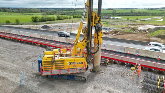 Piling rig working on the foundations for the A43 overbridge April 2024