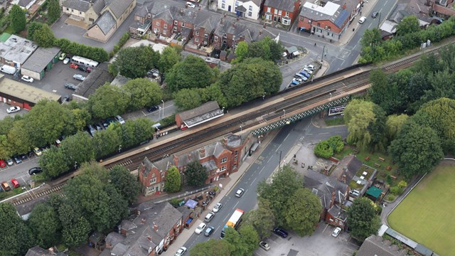 Romiley station aerial view - Credit Network Rail Air Operations