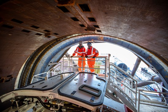 Pete Waterman during a tour of the Long Itchington Wood Tunnel TBM