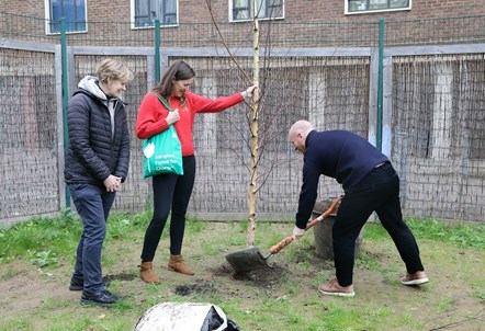 From left to right: Cllr Rowena Champion (Islington Council's Executive Member for Environment and Transport); Lucy Facer (Islington Clean Air Parents); Tim Barber (Associate Headteacher at Hugh Myddelton Primary School)