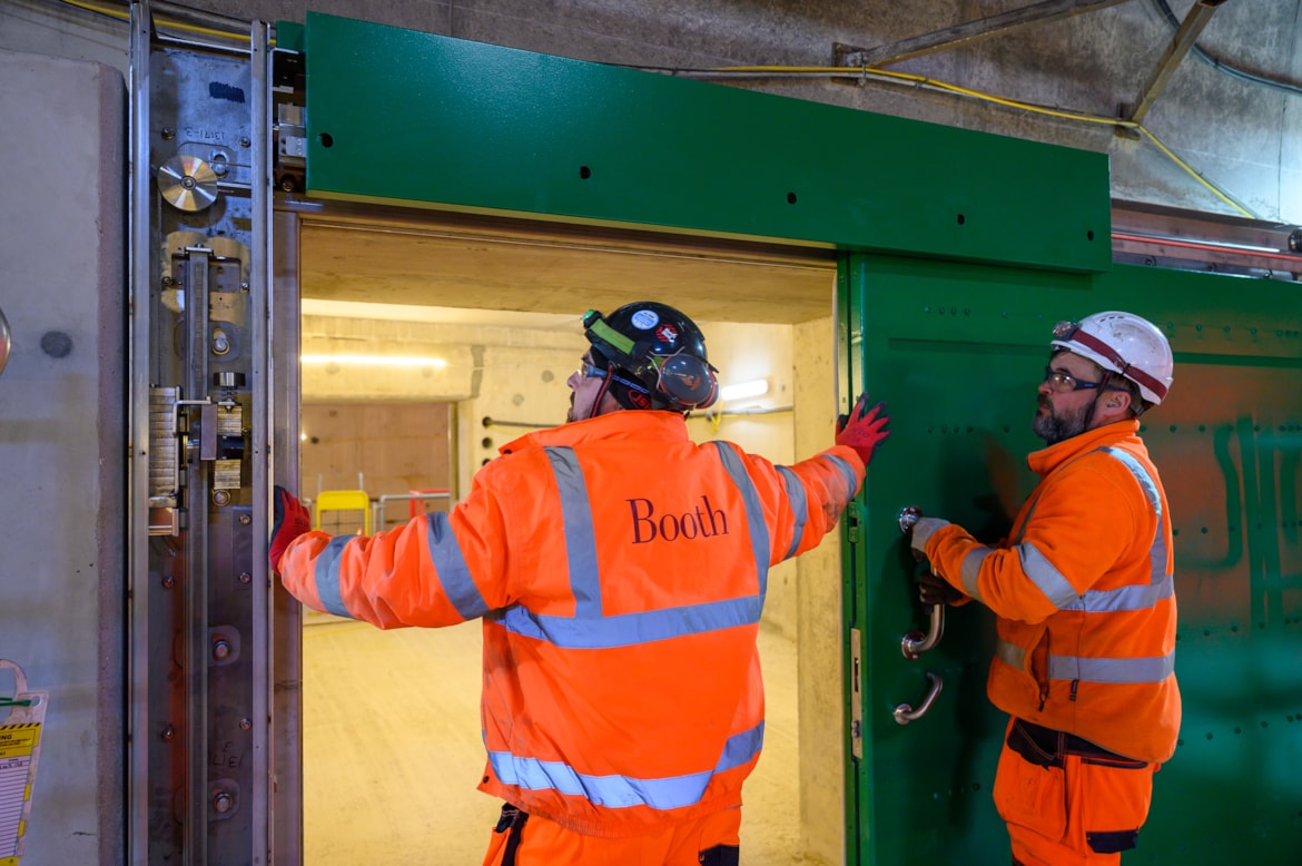 Bolton-based Booth Industries begins manufacturing HS2 tunnel cross-passage doors: 20260427 HS2 Booth Industries test fitting cross passage door Chiltern Tunnel-46