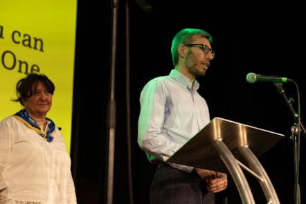 Taina (left) and Sayed (right) both panellists on the Borough of Sanctuary Grants Programme speaking at the celebratory Refugee Week event