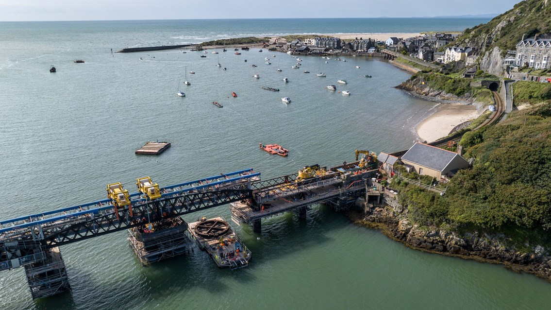 Barmouth viaduct work drone shot