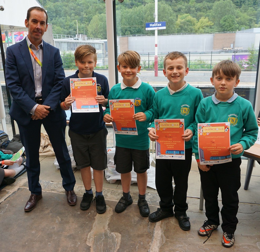 York primary school pupils come out top in railway competition: David Lawrance, Network Rail with the winning team