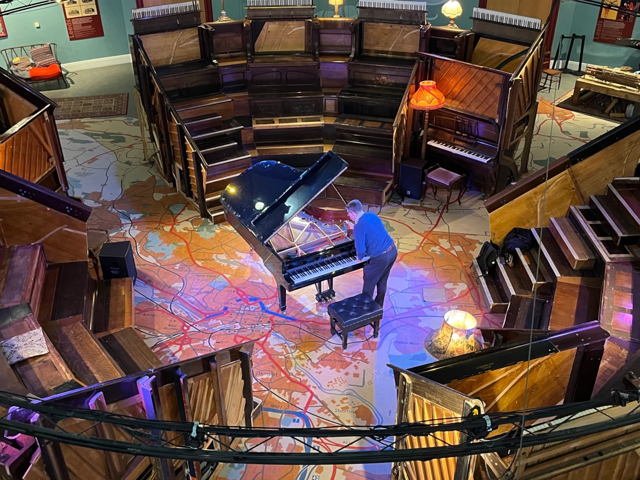 Pianodrome at Leeds City Museum: Expert piano tuner John Tordoff at Leeds City Museum, ensuring the Pianodrome is on song ahead of the concert this Sunday.
The museum and Pianodrome itself will host Duo Ardašev - a piano duo comprising pianists Renata Lichnovská and Igor Ardašev.